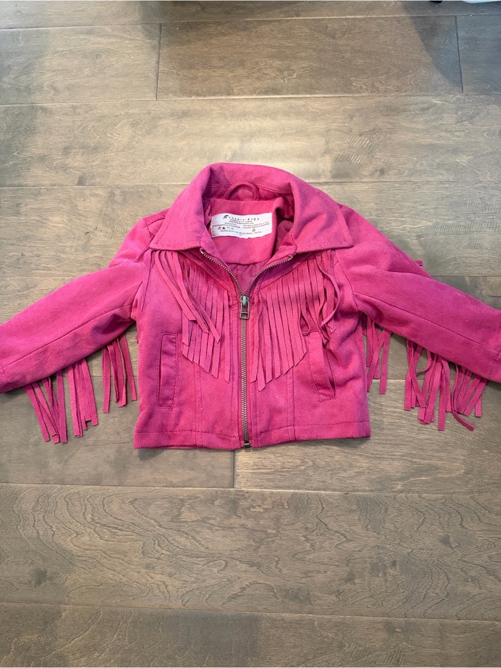 Girls' Bright Fuchsia Fringe Jean Jacket